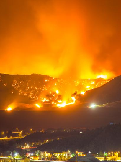 Night long exposure photograph of wildfire stock photo