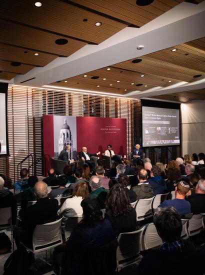 Attendees of the inaugural George P. Shultz Lecture on Human Rights are seen in Shultz Auditorium on February 12, 2025. (Patrick Beaudouin)