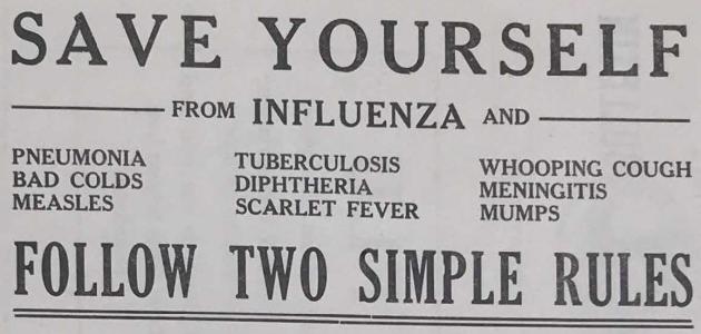 cropped photo scan of pamphlet from the Virginia Health Bulletin September 1919 Save Yourself from Influenza