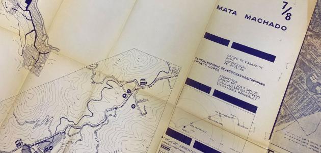 Image of maps in the Janice Perlman papers, blueprint maps of favelas