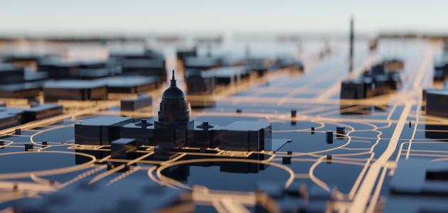 Washington DC hi-tech smart city background. 3D rendering. stock photo