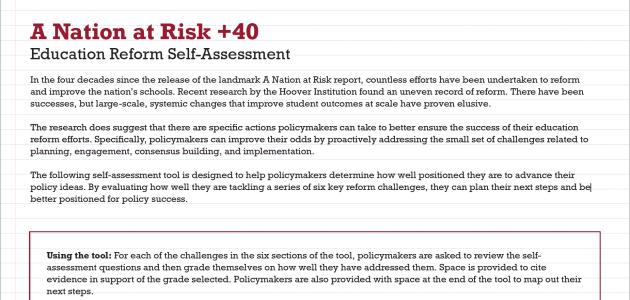 A Nationa at Risk +40 Education Risk Assessment