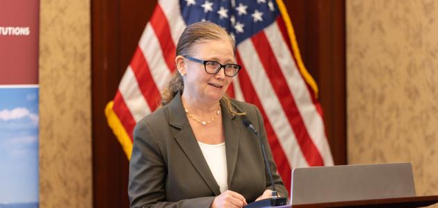 Brandice Canes-Wrone, director of Hoover’s Center for Revitalizing American Institutions, speaks on Capitol Hill on September 17, 2024. (DMV Productions)