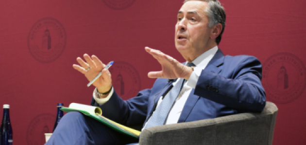 Brazilian Supreme Federal Court President Justice Luís Roberto Barroso speaks about his experience defending Brazil’s electoral system during a public question and answer session at the Hoover Institution on September 23, 2024. 