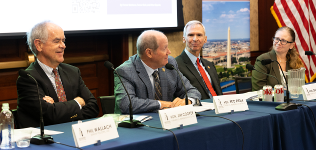 (From left to right) former House Representatives Jim Cooper, Reid Ribble and Dan Lipinski are seen with Center for Revitalizing American Institutions Director Brandice Canes-Wrone at the release of the Revitalizing the House report on Capitol Hill on September 17, 2024.