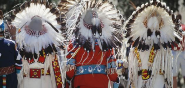 Rear view of chief's headresses. - stock photo