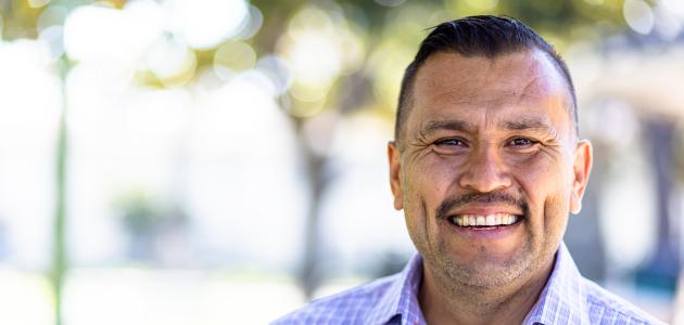 Mexican Man with I voted Sticker stock photo