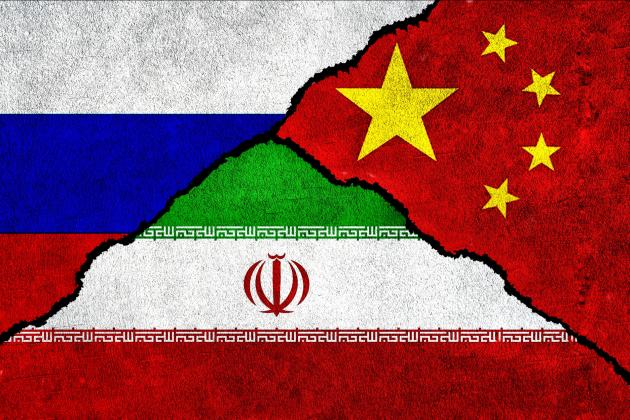 China, Russia, and Iran Flags