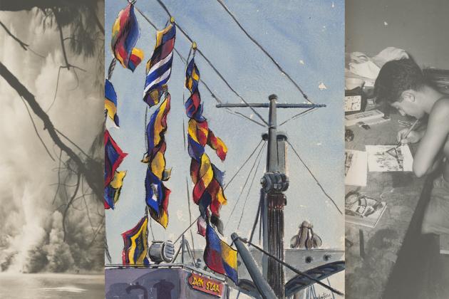 Collage of a watercolor and photographs from the Natale Bellantoni papers 