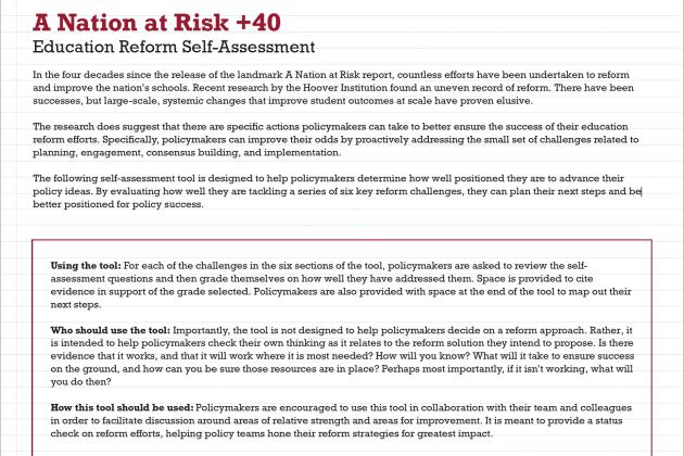 A Nationa at Risk +40 Education Risk Assessment