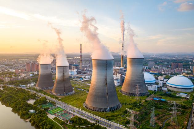 Night scene of power station stock photo