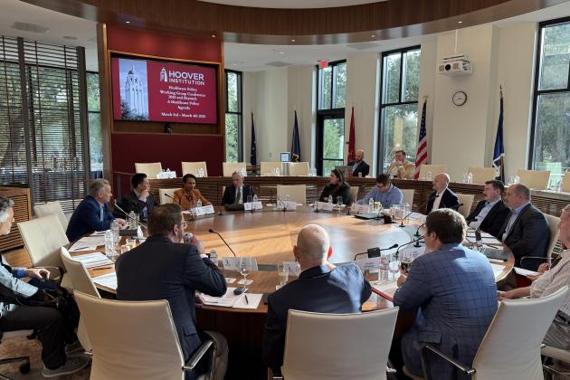 Attendees of the Healthcare Policy Working Group’s roundtable on pressing healthcare system challenges are seen in Annenberg Conference Room on March 3, 2025.