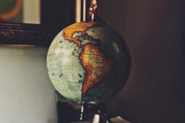 Globe turned to South America