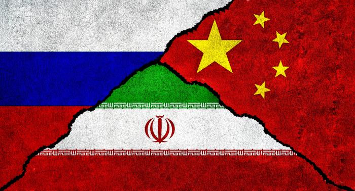 China, Russia, and Iran Flags