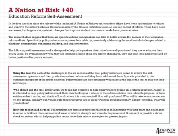 A Nationa at Risk +40 Education Risk Assessment