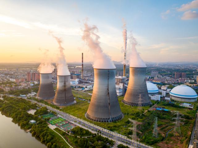 Night scene of power station stock photo