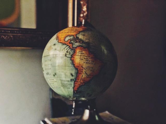 Globe turned to South America