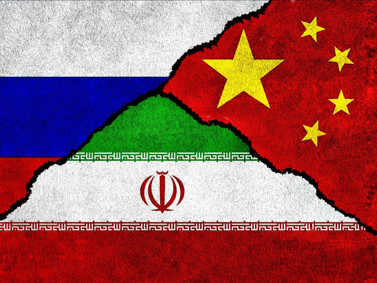 China, Russia, and Iran Flags