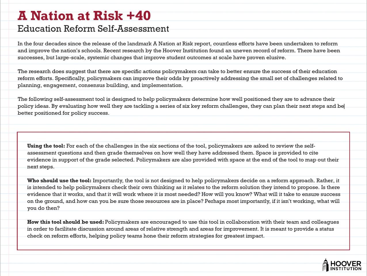 A Nationa at Risk +40 Education Risk Assessment