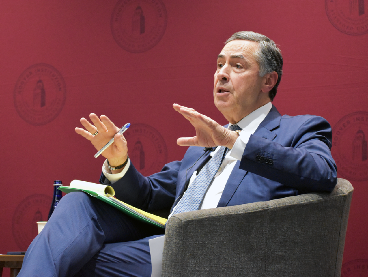 Brazilian Supreme Federal Court President Justice Luís Roberto Barroso speaks about his experience defending Brazil’s electoral system during a public question and answer session at the Hoover Institution on September 23, 2024. 