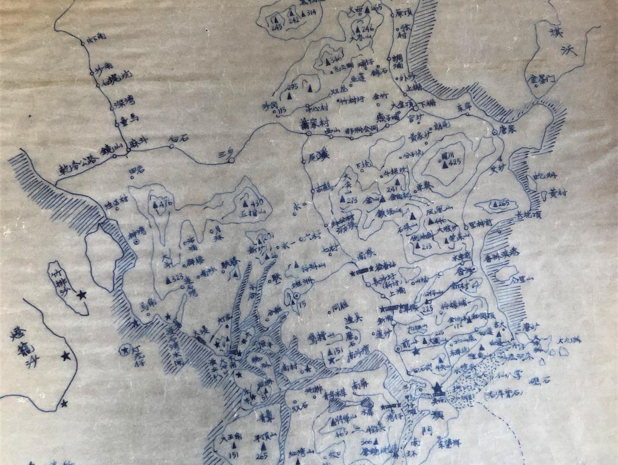 Fragment from an investigative map detailing local conditions in the Zhuhai and Macao area