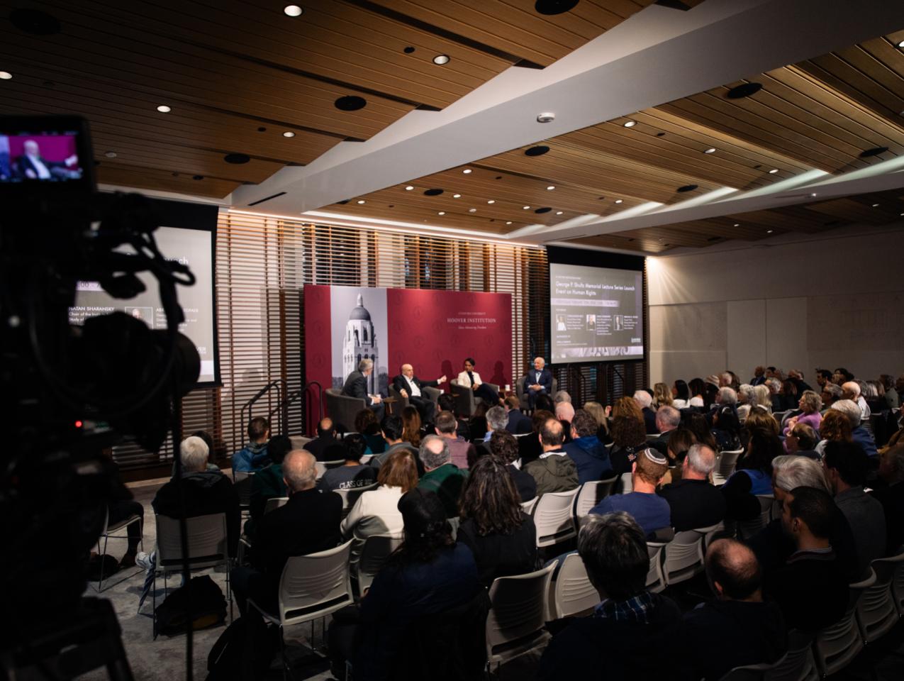 Attendees of the inaugural George P. Shultz Lecture on Human Rights are seen in Shultz Auditorium on February 12, 2025. (Patrick Beaudouin)