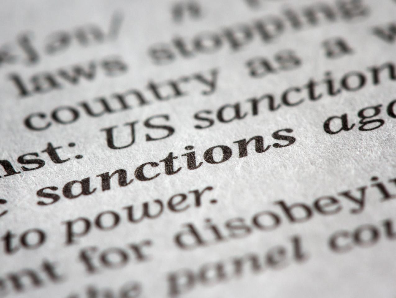 Black text on a white page that resembles a book. "Sanctions" is highlighted.