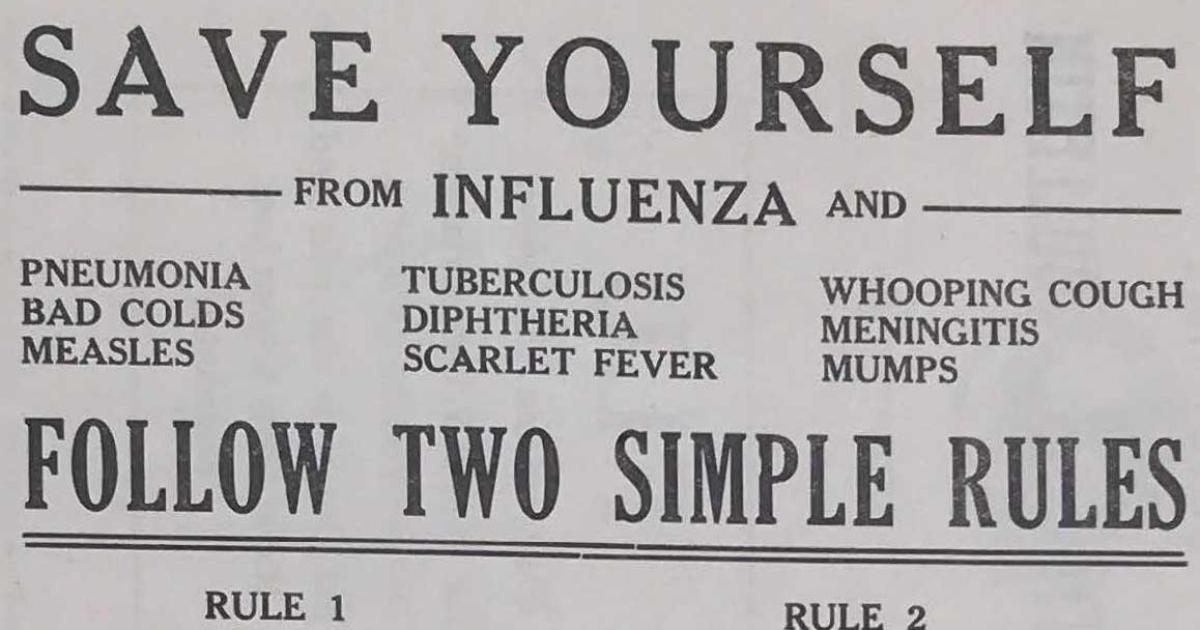 cropped photo scan of pamphlet from the Virginia Health Bulletin September 1919 Save Yourself from Influenza