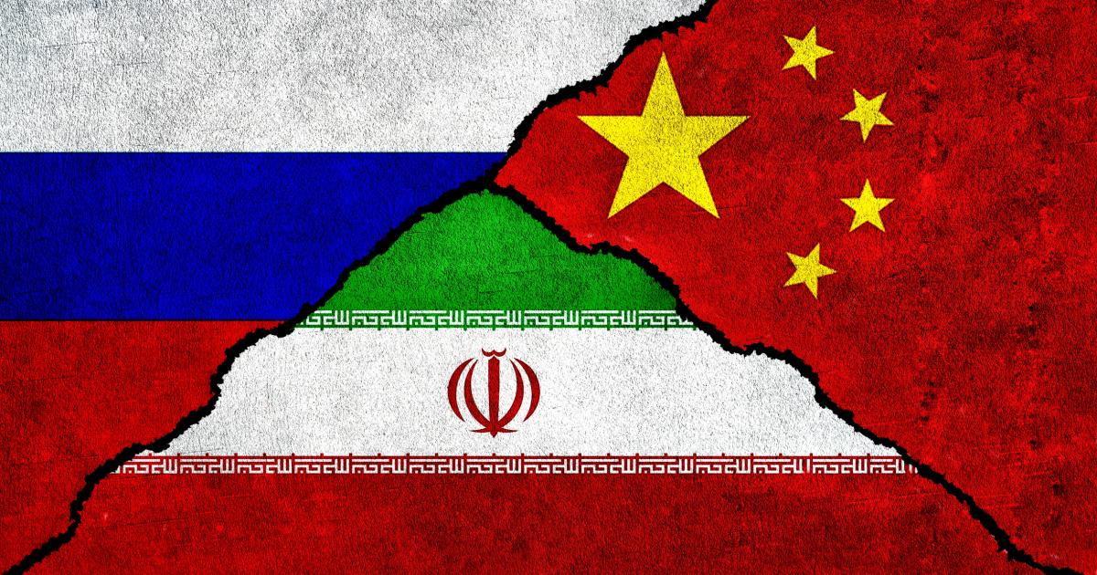 China, Russia, and Iran Flags