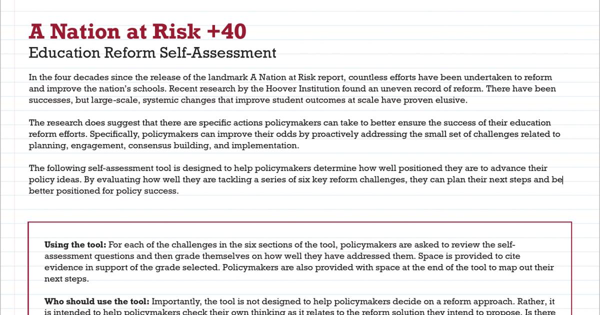 A Nationa at Risk +40 Education Risk Assessment