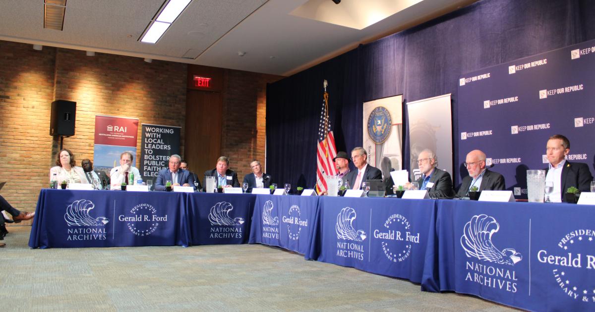 Election officials and experts including Distinguished Visiting Fellow Ben Ginsberg are seen speaking about securing the integrity of the November 5 election result in Ann Arbor, Michigan on September 19, 2024. (Photo courtesy of Keep Our Republic)