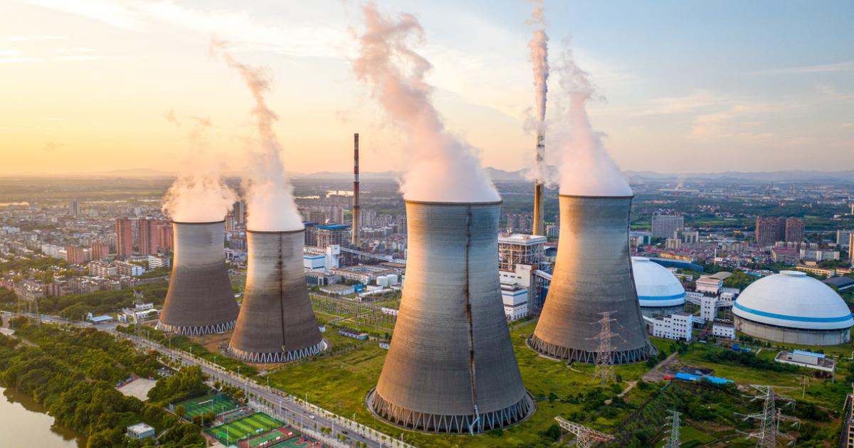 Night scene of power station stock photo