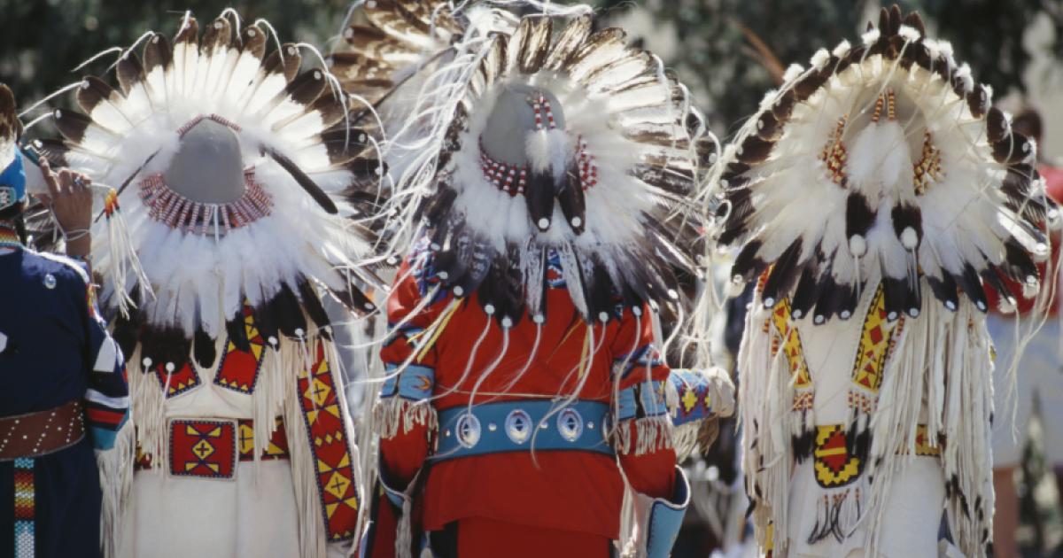 Rear view of chief's headresses. - stock photo