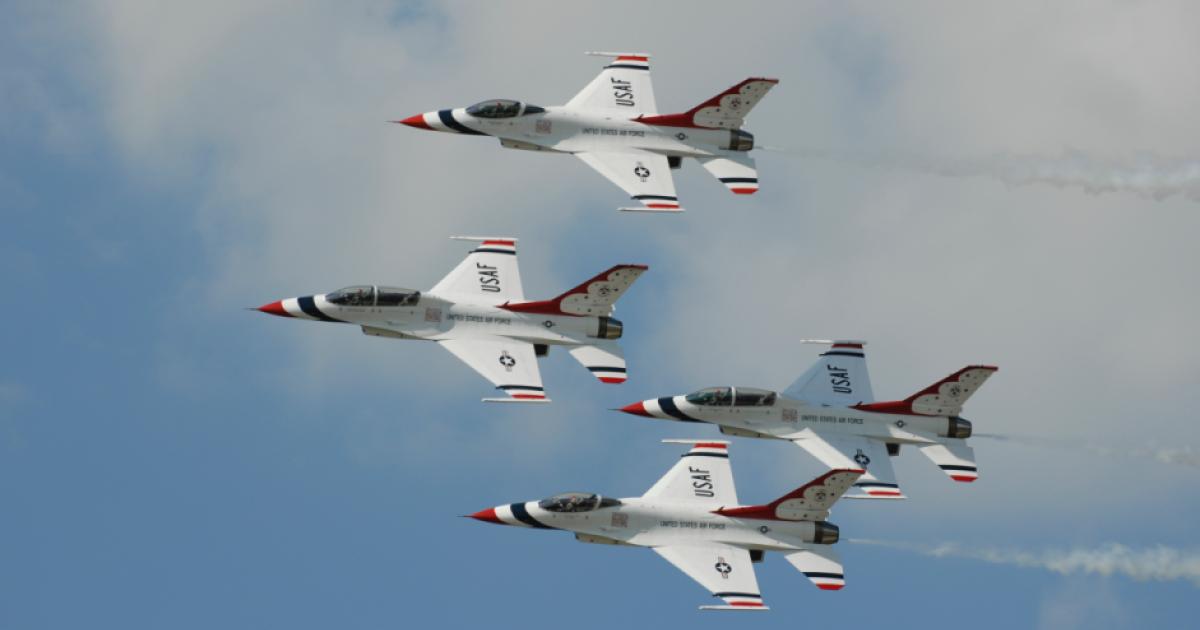 US Air Force Thunderbirds flying in formation 