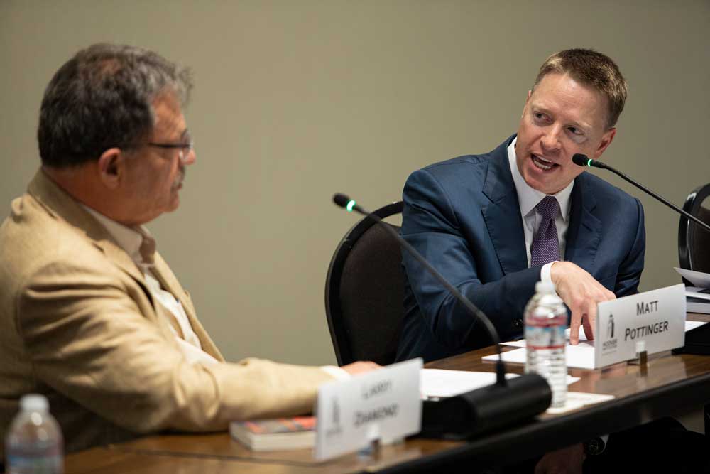 Matt Pottinger speaks about his book The Boiling Moat at the Hoover Institution on May 30, 2024.