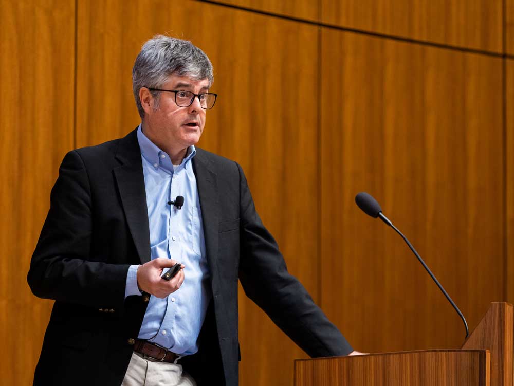 Los Alamos National Laboratory director Dr. Thomas Mason speaks about the history of safeguarding US research on January 22, 2024.