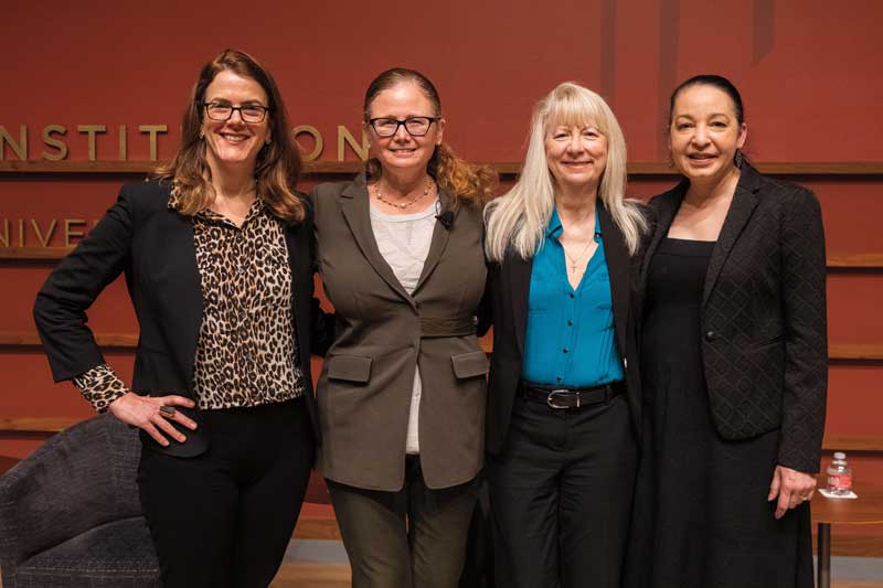 Research Fellow Jennifer Burns and senior fellows Brandice Canes-Wrone, Valerie Ramey, and Caroline Hoxby after speaking at Hoover’s International Women’s Day event on March 5, 2024.